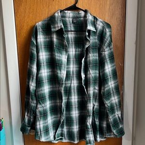 SHEIN Green and White Plaid Shirt
